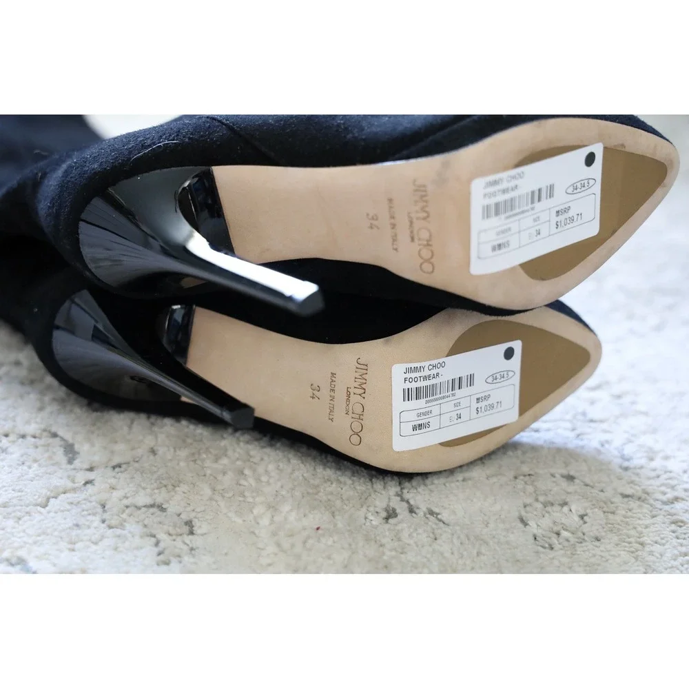 Jimmy Choo‎ Black Suede Over The Knee Stiletto Boots Size 34